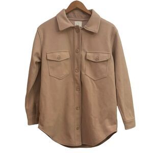 Joie Dusty Pink Oversized Button Up Teddy Fleece Shirt Jacket Shacket Pockets Sm